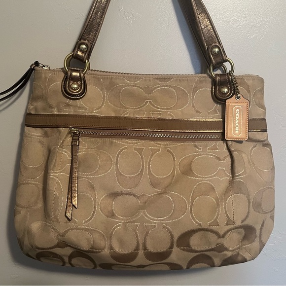 Coach Tan Signature Tote Bag Classic C Monogrammed Fabric - Picture 3 of 17